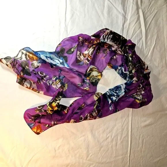 Sheer Purple Floral Scarf - Picture 2 of 7